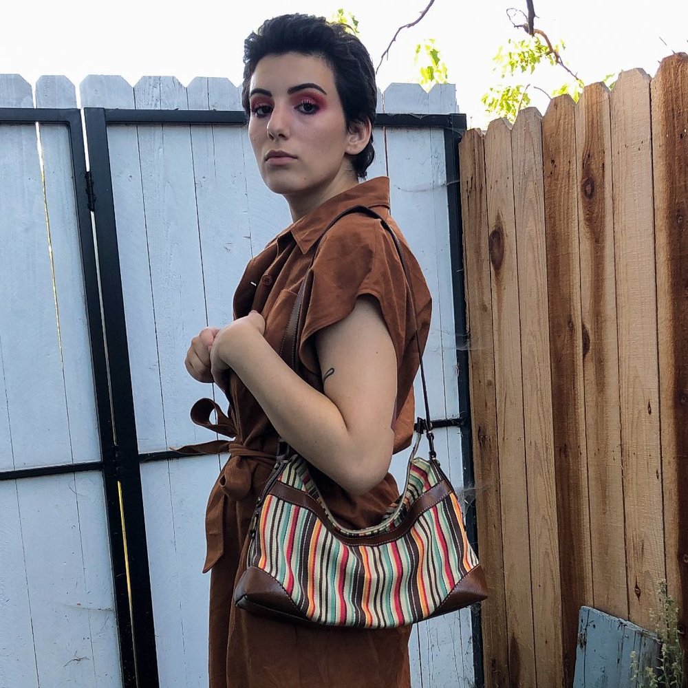 Brown Colorful Striped Canvas Purple